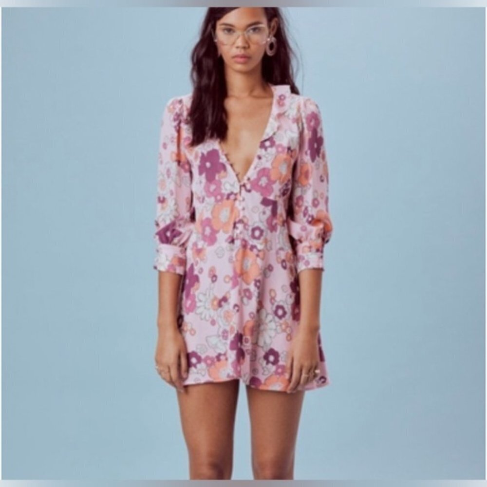FOR LOVE & LEMONS magnolia v neck  trapeze floral mini  dress xs
